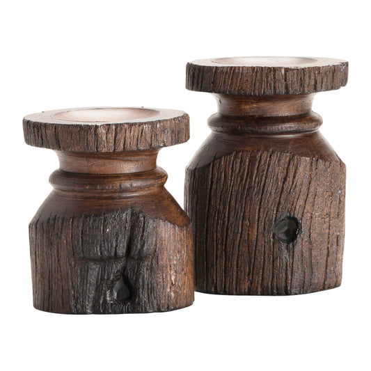 Barn post candleholders distressed brown